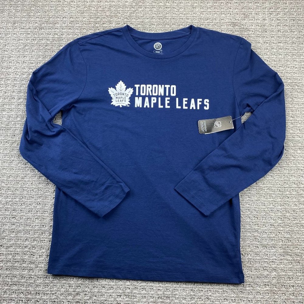 Toronto Maple LEAFS Shirt Men Medium M Navy Blue Long Sleeve T-Shirt NHL Hockey